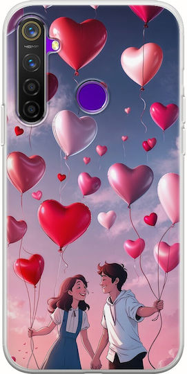 Θήκη Valentine's Day Heart Balloons In Sky Realme 5 Pro Flexible Tpu Διάφανη Σιλικόνη