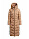 Women's Long Lifestyle Jacket for Winter with Hood Camel