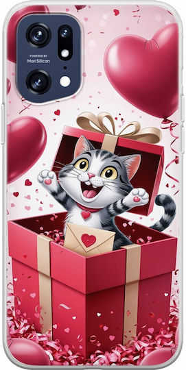 Прозрачен силиконов калъф от гъвкав TPU с изненада за Свети Валентин Love Kitty за Oppo Find X5 Pro 5g