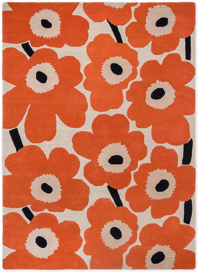 Marimekko Unikko Lucrat manual Covor Rectangular Orange Red