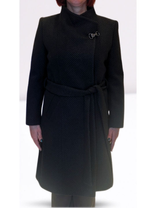 Damen black Mantel mit Gürtel
