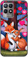 Valentine's Day Fox Bunny Under Love Tree Case for Realme 8i Black TPU Black Silicone