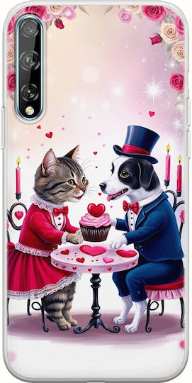 Valentine's Day Romantic Cat Dog Date Huawei P Smart S Flexible TPU Transparent Silicone Case