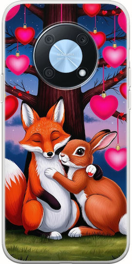 Valentine's Day Fox Bunny Under Love Tree Huawei Nova Y90 Flexible TPU Transparent Silicone Case