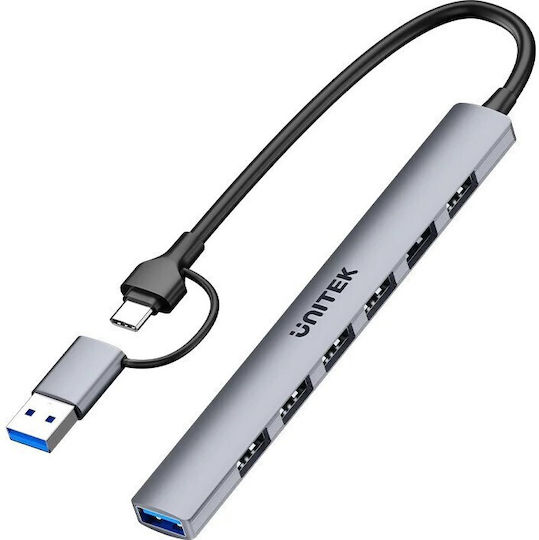 Unitek 7-Port USB 2.0 Hub with USB-A / USB-C Connection Gray