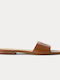 Everley Leather Women's Flat Sandals in Tabac Brown Color