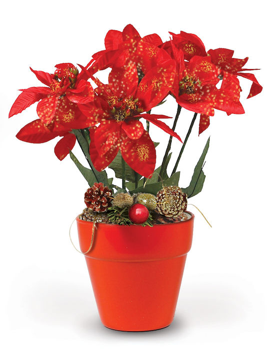 Poinsettia Orange Plastic Pot 7 Glitter Flowers 30cm 008734-o