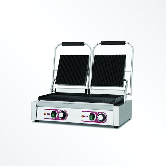 Karamco Commercial Double Sandwich Maker with Ribbed Top and Ribbed Bottom 3600W