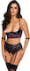 Shelf Bra Set Crotchless Purple Floral Lace