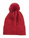 Pom Pom Beanie Γυναικείος Σκούφος Πλεκτός σε Κόκκινο χρώμα