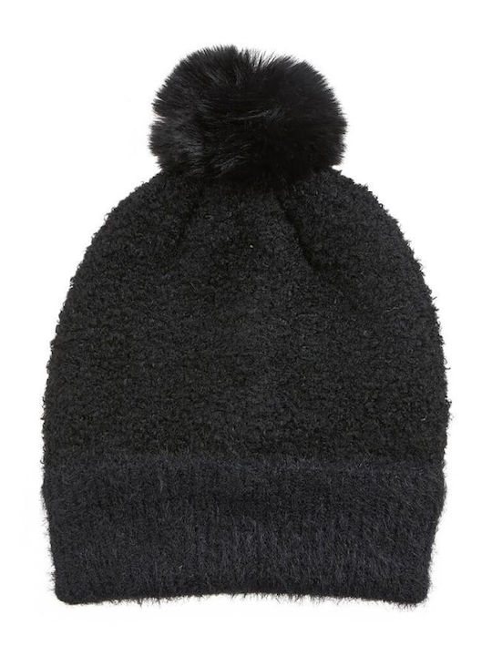 Pom Pom Beanie Beanie Knitted in Black color