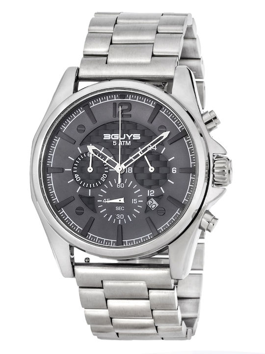 3Guys Herrenuhr Batterie mit Silber Metallarmband