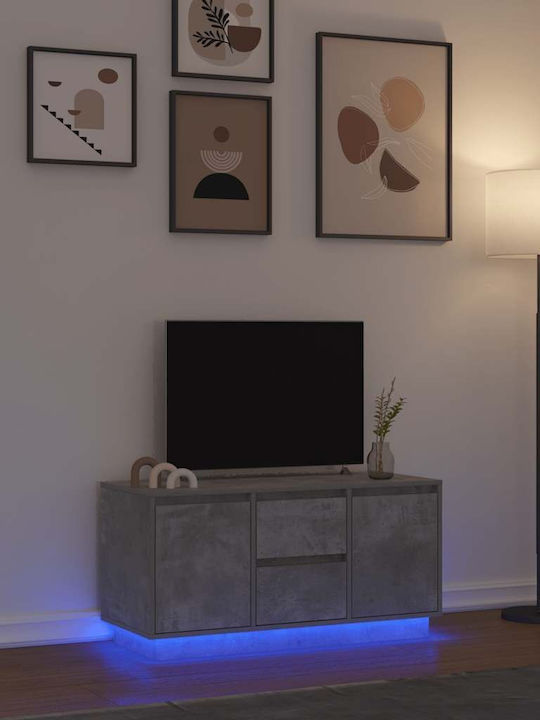 Телевизионно Мебелче с LED Осветление Сив Цимен...