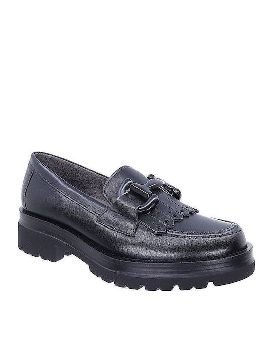 Leather Women's Loafers in Black Color