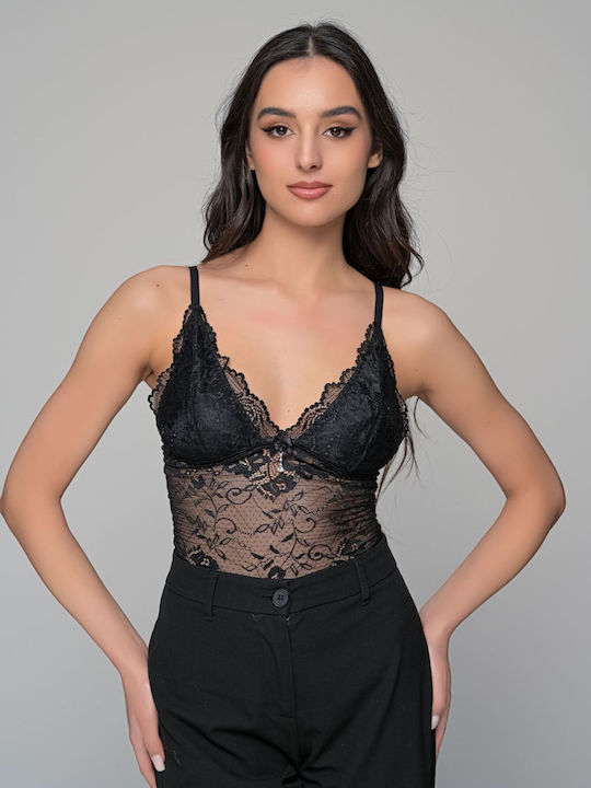 Women's Blouse with Lace Black