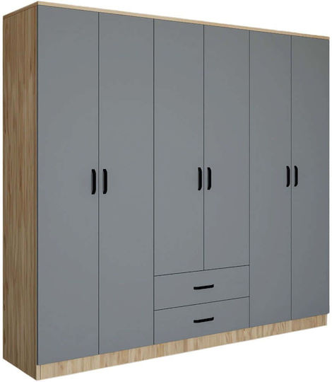 Six Door Wardrobe Yaman Grey 180x45x190cm