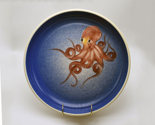 Dekorative Platte Rund Keramik Blau 1Stück 27x27cm