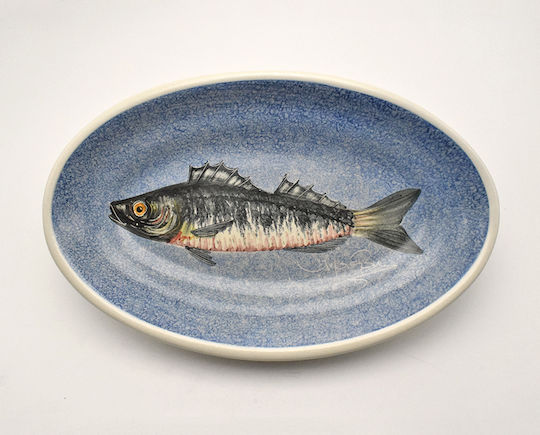Dekorative Platte Rund Keramik Blau 1Stück 30x30cm