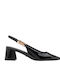 Patent Leather Pointed Toe Black Medium Heels with Strap