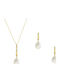 Polytimo Set mit Halskette & Ohrringe aus Gold 14K mit Steinen und Perlen