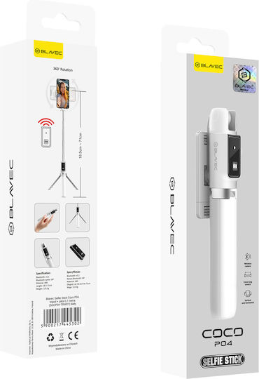 Blavec P04 Selfie Stick Cell Phone Tripod Bluetooth White