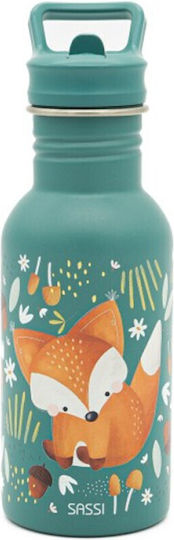 Sassi Junior Fox Kids Water Bottle Stainless Steel with Straw 500ml (Various Designs/Colours)
