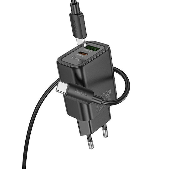 Hoco Φορτιστής με Θύρα USB-A και Θύρα USB-C και Καλώδιο USB-C - Lightning 20W Power Delivery / Quick Charge 3.0 Μαύρος (N61)