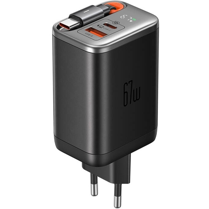 McDodo CH-4100 67W GaN 2-in-1 USB-C+A charger, 65cm USB-C cable, black