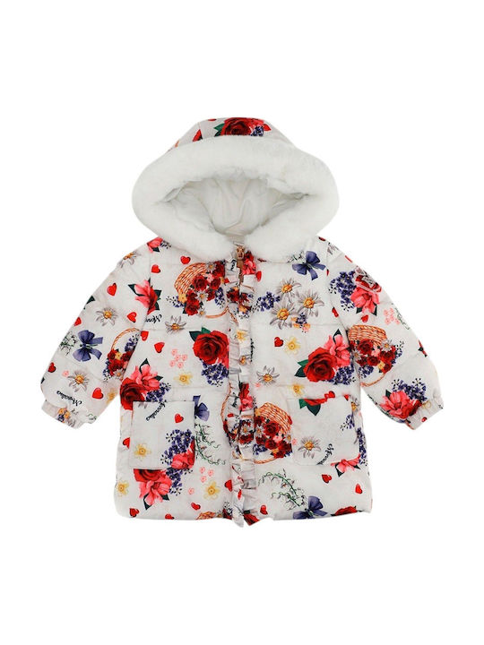Παιδικό Casual Μπουφάν Κοντό με Κουκούλα Floral