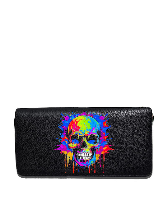 Colourfull Skull Малък Дамски Портфейл Черен