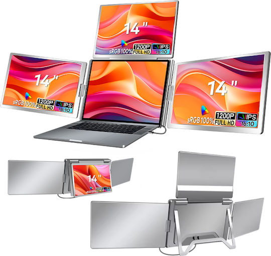 Quad-screen Expandable Portable Laptop 3 X 14" Full Hd 1200p Screens 100% Srgb Foldable Rotatable 360° Compatible 13"-17.3" Laptops Windows Macos Complete Workstation Multitasking