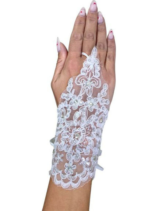 Bridal Short Gloves Soft Lace Crystals Sequins White Maira Dimensions 18cm