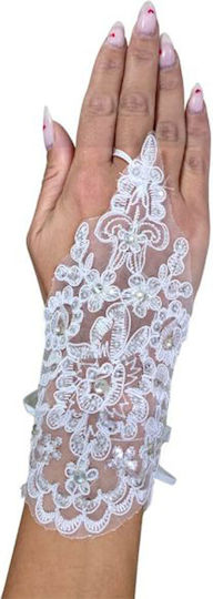Bridal Short Gloves Soft Lace Crystals Sequins White Maira Dimensions 18cm
