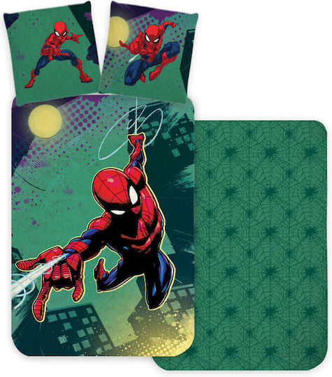 Spiderman Σετ Παιδική Παπλωματοθήκη Μονή με Μαξιλαροθήκη Βαμβακερή Emerald 140x200εκ.