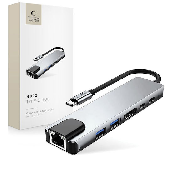 Tech-Protect HB02 USB-C Docking Station με HDMI 4K PD Ethernet Γκρι