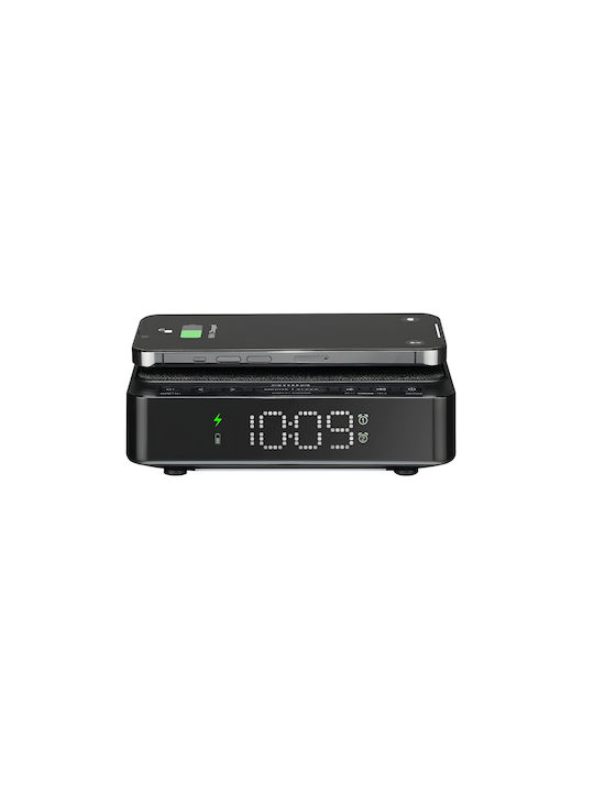 Aiwa Tabletop Digital Clock with Alarm, Radio and Wireless Charging Black CR-30BK