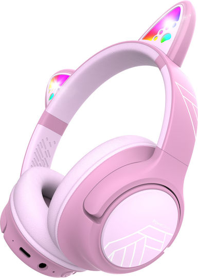 PowerLocus Bobo Katzenohren Kabellose Bluetooth Kinder Über Ohr Kopfhörer mit 45 Stunden Wiedergabezeit Rosa