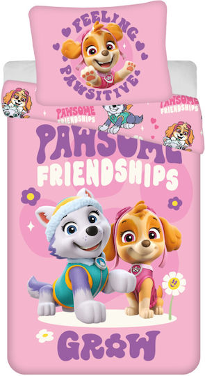 Paw Patrol Set Kinderbettbezug Einzel mit Kissenbezug Rosa 140x200cm