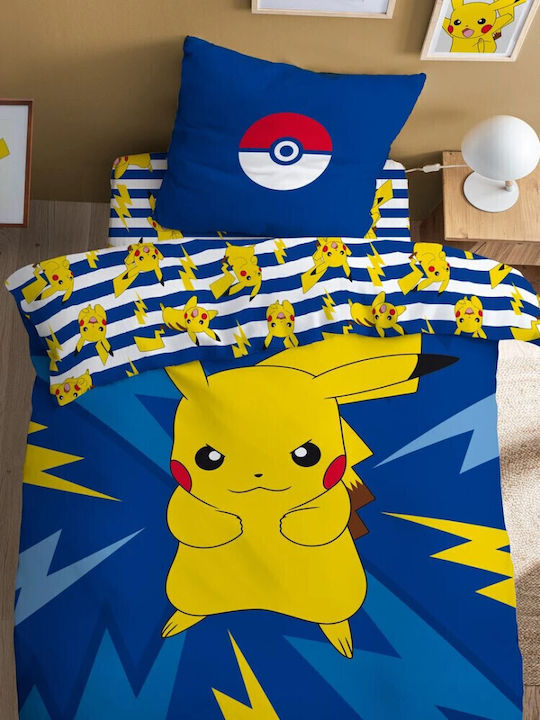 Pokemon Σετ Παιδική Παπλωματοθήκη Μονή Μπλε