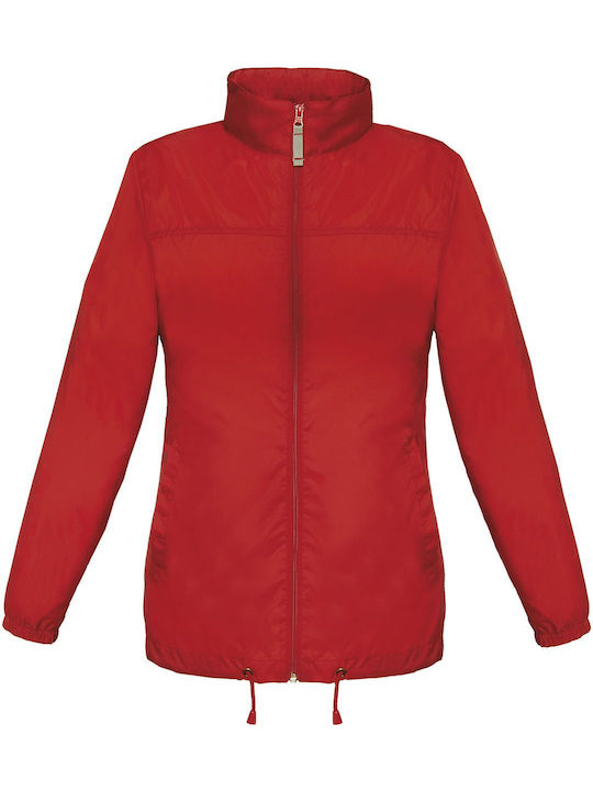 Women's Lifestyle Jacket Waterproof and Windproof for Spring or Autumn with Hood Red