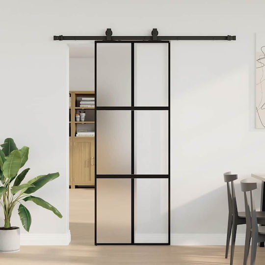 Set de feronerie pentru ușă glisantă negru 76x205 cm sticlă securizată negru 76 x 205 cm șină 183 cm