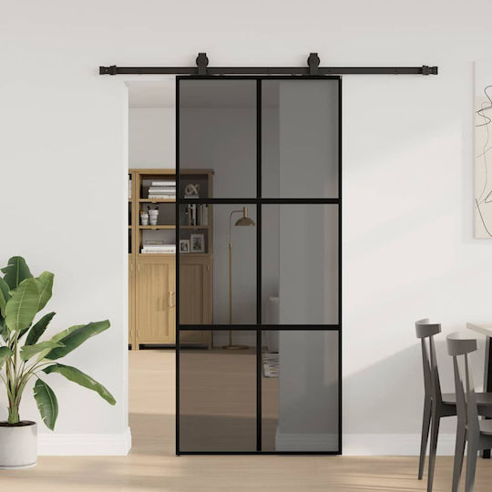 Συρόμενη Πόρτα Σετ Υλικού Μαύρο 90x205 Cm Γυαλί Μετριασμένο Μαύρο 90 X 205 Εκ Ράγα 183 Εκ