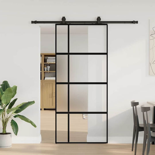 Set de feronerie pentru ușă glisantă negru 90x205 cm sticlă securizată neagră 90 x 205 cm șină 183 cm