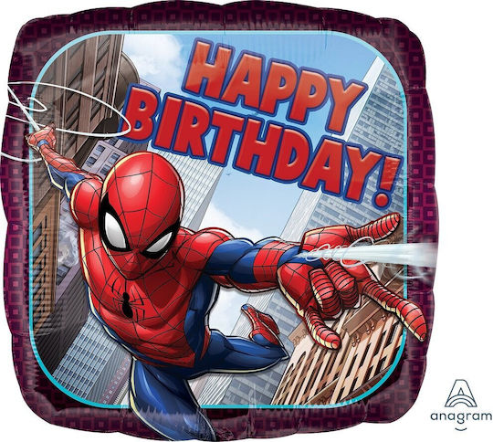 Foil Balloon 17" Square Happy Birthday Spiderman 43cm