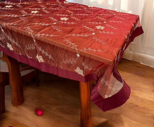 Tablecloth Voile Embroidery Elodie Bordeaux 140x180 140x180 Lh2037502-1