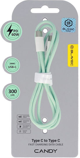Blavec Braided USB 2.0 Cable USB-C male - USB-C 60W PD Πράσινο 3m