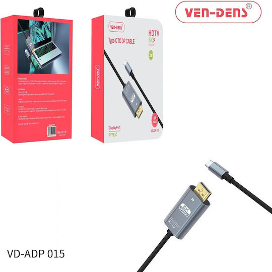 Ven-Dens USB 2.0 Cable USB-C male - USB-C / DisplayPort Μαύρο 2m