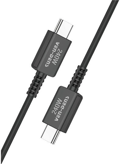 Ven-Dens Magnetic USB 2.0 USB-C Cable Male - USB-C 240W PD Black 1.8m