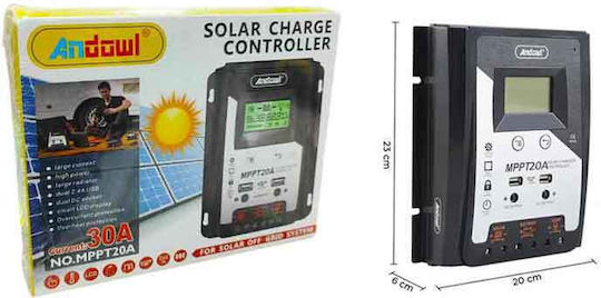 Andowl Ρυθμιστής Φόρτισης Φωτοβολταϊκών 30amber Mppt 20a Solar Charge Controller