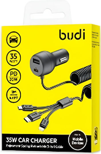 Budi Car Charger 35W 3A With Ports 2xUSB-A Black Colour